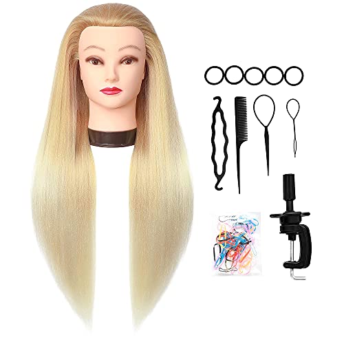 Golden Mannequin Head for Hair Styling Training 28 Inch Synthetic Hair with DIY Braiding Set