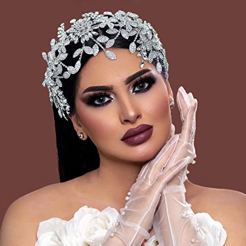 Bridal Headpiece Rhinestone Wedding Headband Vintage Silver Floral Design