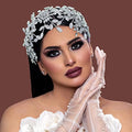 Bridal Headpiece Rhinestone Wedding Headband Vintage Silver Floral Design