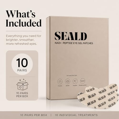 SEALD NAD+ Peptide Under Eye Gel Patches for Puffiness & Brightening, Hydrating Overnight Treatment, 10 Pairs