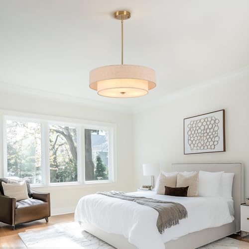 Modern Drum Chandelier Pendant Light Fixture - 17.7 inch, Gold-R Variation