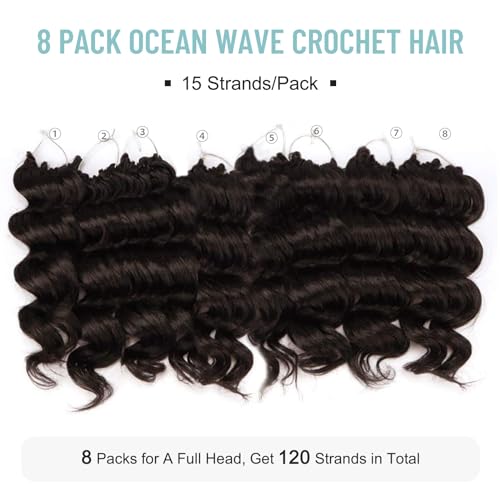 ToyoTree 4# Ocean Wave Crochet Hair 9 Inch 8 Pack Light Brown Short Curly Extensions