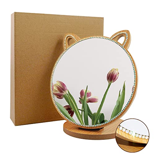 6.7-Inch Cat Shape Crystal Rhinestone Vanity Mirror for Makeup & Bedroom Decor