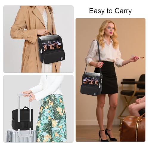 Large Makeup Brush Bag with Adjustable Dividers - Black, X-Large, Travel Friendly