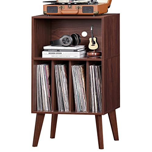 Walnut Record Player Stand by Lerliuo - Holds 160 Albums & Audio Equipment