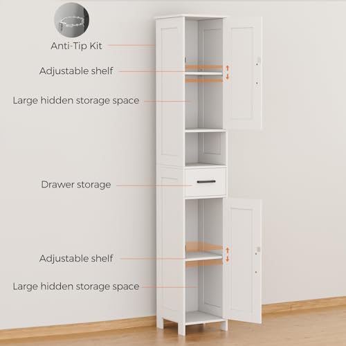 Homhedy 67-Inch Tall Bathroom Storage Cabinet - White, Reversible Doors & Adjustable Shelves