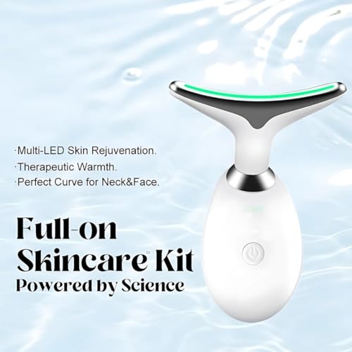 Face and Neck Massager with 7 Colors LED Light Therapy, Multi-Functional, Skincare Tool for Wrinkles & Relaxation,Facial Massager