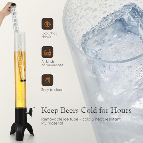 2pcs 100oz Drink Tower Dispenser with Ice Tube & LED Light - Tabletop Beer Server