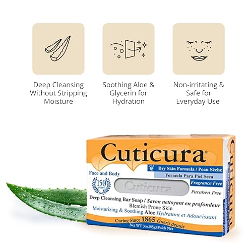 Deep Cleansing Face and Body Soap Bar - Dry Skin Formula, 3 oz Pack of 6 - Gentle & Hydrating