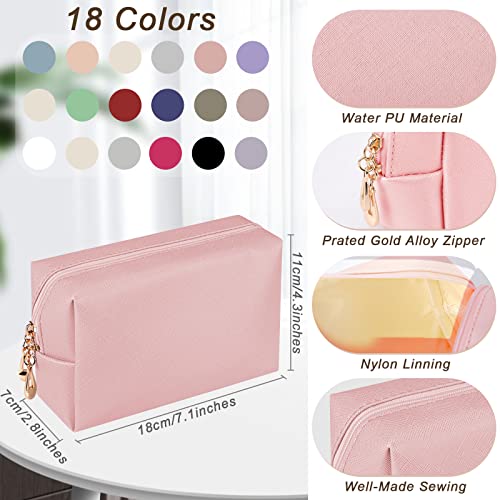 Chunful 18 Pcs Cosmetic Bags Bulk Makeup Bag Set for Women Preppy PU Leather Zipper Small Purse Water Resistant Portable Travel Toiletry Pouch, 18 Colors