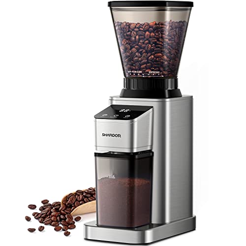 SHARDOR Conical Burr Coffee Grinder, Anti-Static, 48 Settings – Silver