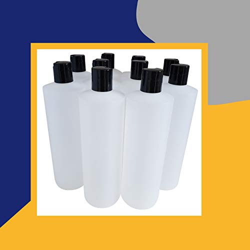 16oz Reusable HDPE Plastic Squeeze Bottles with Black Press Cap - Multi-Purpose, Food Safe, Bulk Pack of 10