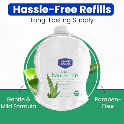 Berkley Jensen Aloe Vera Liquid Hand Soap Refill Pack of 2 - Gentle & Moisturizing, 64 oz