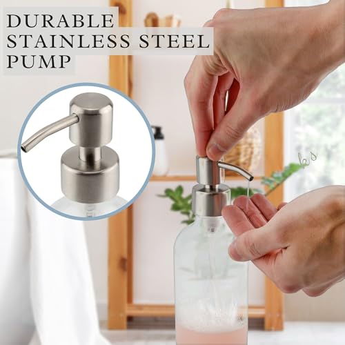 Clear Glass Lotion Pump Dispenser 8oz - 4 Pack | BPA-Free Pump Topper, Suitable for Soap & Lotion