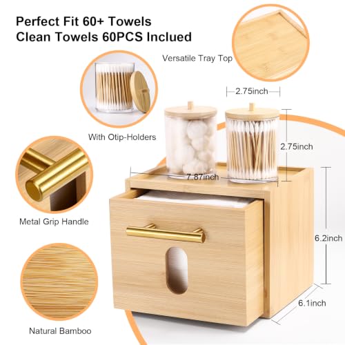 BSSN Bamboo Disposable Face Towel Holder & Organizer with 60 Towels - Variation A