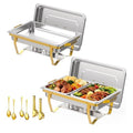 Gold Stainless Steel Buffet Chafing Dishes Set - 2 Pack 9 Quart Food Warmers
