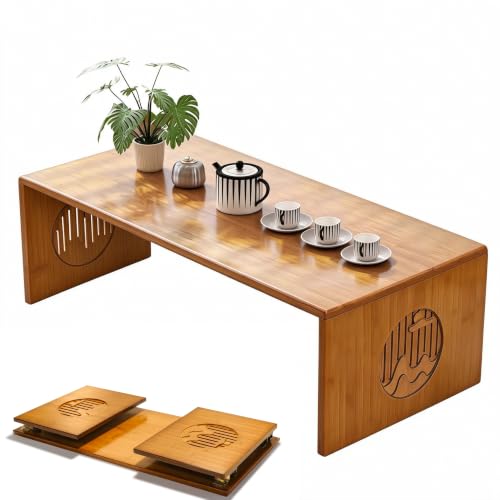 Folding Japanese Floor Table 31.5 inch - Ekjkldo 80cm Bamboo Low Coffee Table