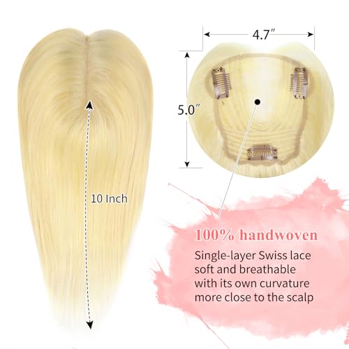 Blonde Human Hair Hair Topper 10 Inch Swiss Base for Thin Hair Natural Look - Variation 1213-613# Lightest Blonde