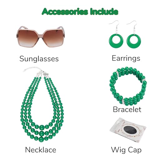 Green Jewelry Set with Glasses for Women Short Curly Red Brown Wig - Variation of THIS listing