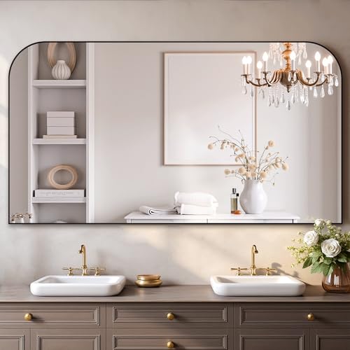 Delma 30x55 Black Metal Framed Bathroom Mirror Over Sink - Modern Style