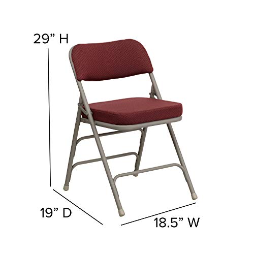 Burgundy Fabric Folding Chairs Set of 2 with Cushioned Seats, 300lb Capacity — Gray Frame
