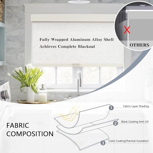 Cordless Blackout Roller Shades - Linen Beige, 51x72 Inches, Child Safe