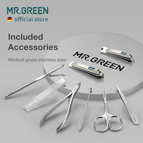 MR.GREEN Manicure Sets Nail Clipper Set 8 in 1 Pedicure Kits Stainless Steel Personal Care Tools with Microfiber Leather Case(Mr-6659)