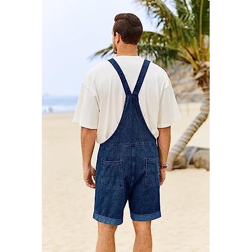 Karlywindow Mens Denim Bib Overall Shorts Loose Fit Summer Walk Shorts Above Knee Length Shortalls Jumpsuit Rompers