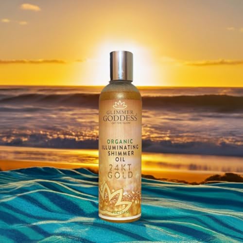 GLIMMER GODDESS Organic Illuminating Shimmer Body & Face Oil ? 24K Gold ? Hydrating Vegan Formula for Radiant Glow ? 4 oz