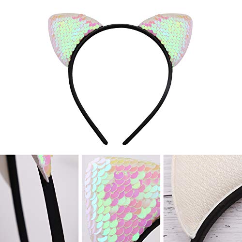 20 Pieces Reversible Sequin Cat Ear Headbands for Girls & Women - Cute Hair Accessories