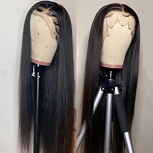 Long Straight Lace Front Wigs 24 Inch Black Synthetic Hair Natural Hairline - Heat Resistant & Glueless