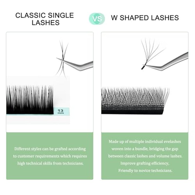 Eyelash Extensions 0.07 D Curl 8-14mm W Shaped Clover Classic Easy Fan Permanent Volume Lash Extensions Automatic Blooming Flower Lash,Professional Supplies for Lash Techs(6D,0.07-D,8-14 Mix)