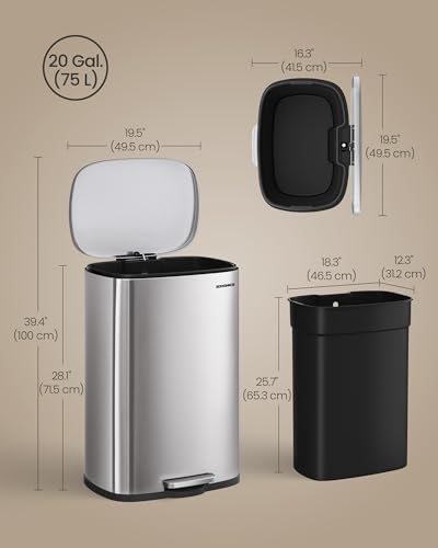 20 Gallon Stainless Steel Trash Can with Step-On Pedal - Silver