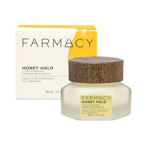 Farmacy Ceramide Face Moisturizer - Honey Halo Ultra Hydrating Facial Moisturizer with Buckwheat Honey + Ceramides - Helps Restore Barrier + Replenish Dryness - Plumping Skin Care for Dry Skin (50ml)