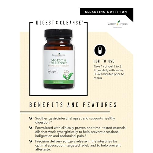 Young Living Digest & Cleanse - Premium Herbal Digestive Support Capsules - Aromatherapy for Optimal Digestion - Natural Essential Oil Supplements - 30 Softgels