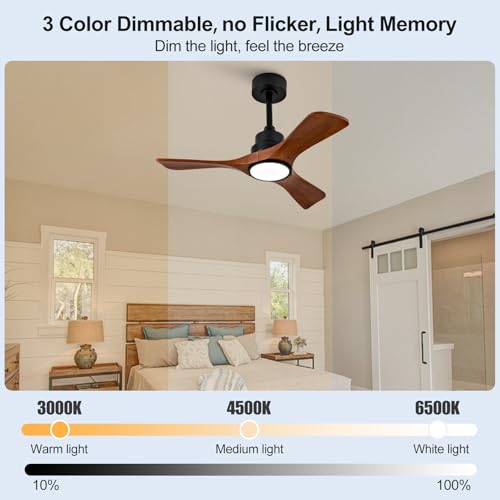 VCQQ Black Walnut 36-Inch Ceiling Fan with Lights, Remote & Reversible DC Motor
