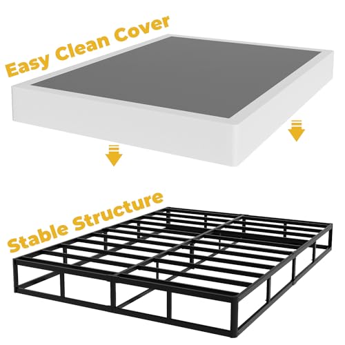 YORMDMO Queen Size Box Spring - 9 Inch Height, Heavy Duty Metal Foundation, Washable Cover, Easy Assembly, Noise-Free
