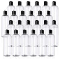 Nuenen 24 Pieces Plastic Empty Bottles Clear Squeeze Travel Containers with Black Disc Cap Refillable Shampoo Travel Bottles for Toiletries Lotion Container for Body Soap Cream(16 oz)