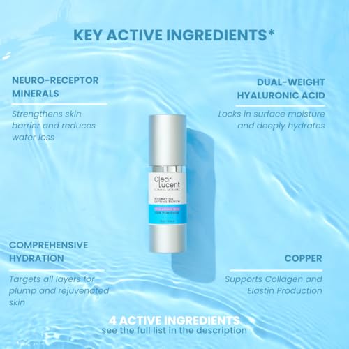Hydrating Lifting Hyaluronic Acid Serum - Dual-Molecule Pure-Grade HA with Copper, Magnesium & Zinc Minerals ? Plumping, Firming & Fine-Line Smoothing Face Serum, 1 fl oz