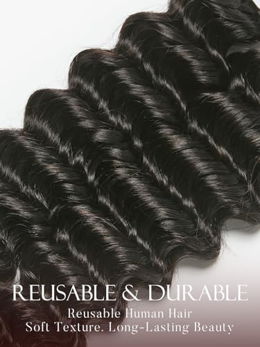 Deep Wave Human Hair for Braiding - 24 Inch Natural Black, 2 Bundles