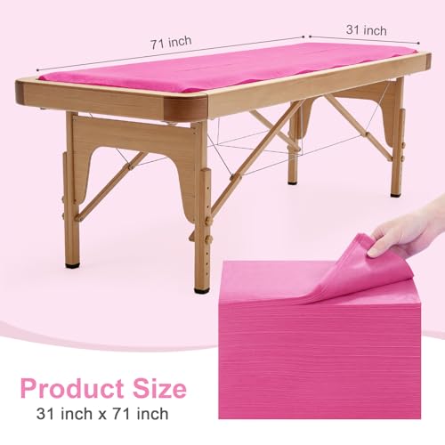 Disposable Massage Table Sheets 100 Pcs Pink 31x71 Inches - Soft & Waterproof