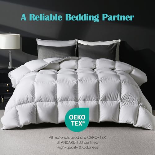 California King Goose Feather Down Fiber Comforter - White, Hotel-Grade Luxury