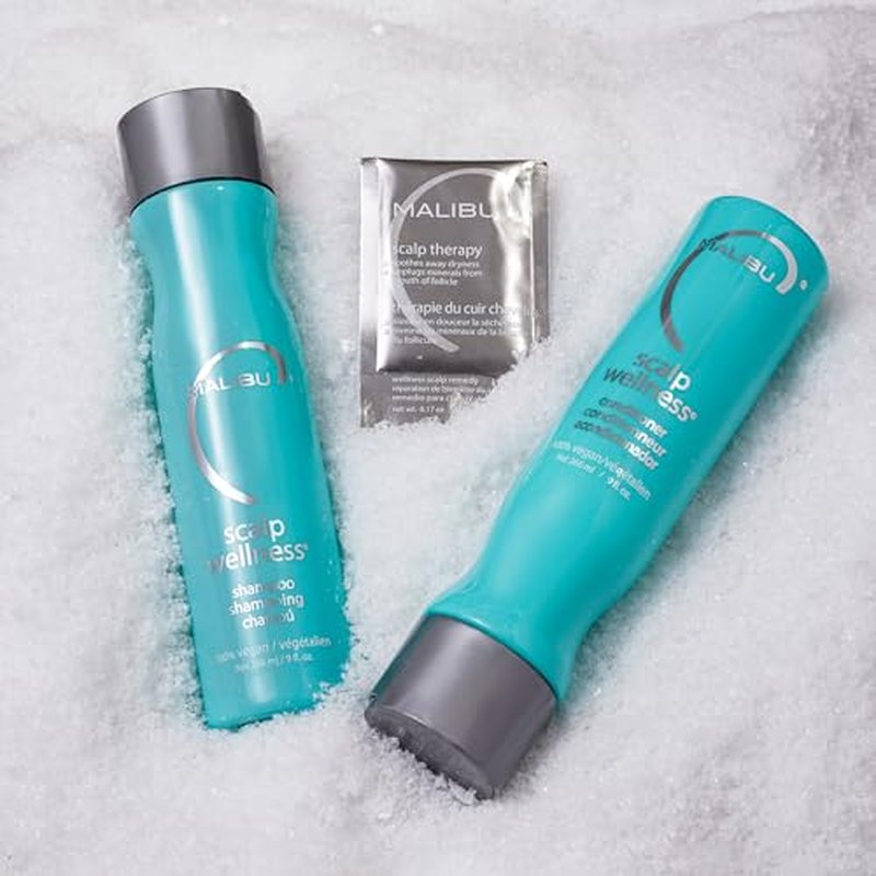 Malibu C Scalp Wellness Collection - Soothing Shampoo and Conditioner Hair Care Set for Dry Scalp - Formulated with Vitamin C Antioxidant Complex - Travel Size Scalp Remedy Packets Included (33.8 oz)
