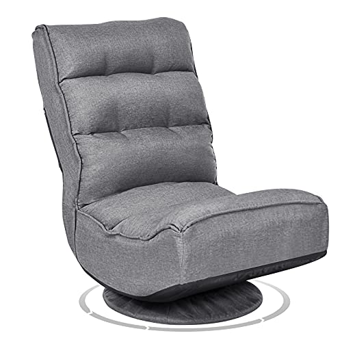 GIANTEX 360 Degree Swivel Gaming Chair Grey - Adjustable & Foldable Floor Seat