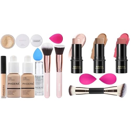 PHOERA Foundation,PHOERA Concealer,PHOERA Makeup Foundation Full Coverage, 3 Pcs Cream Contour Stick Makeup Kit, Shades with Highlighter Stick, Blush Stick and Bronzer Contour Stick