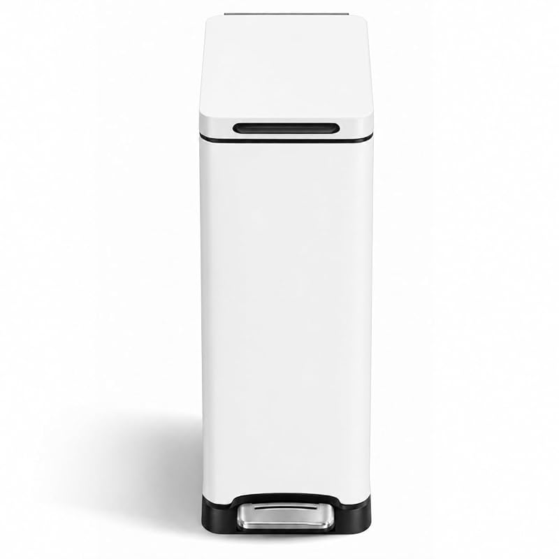 12 Gallon Slim Kitchen Trash Can with Foot Pedal and Soft-Close Lid