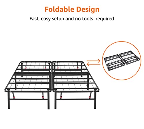 Full Size Foldable Metal Bed Frame with Underbed Storage - 14 Inch Black