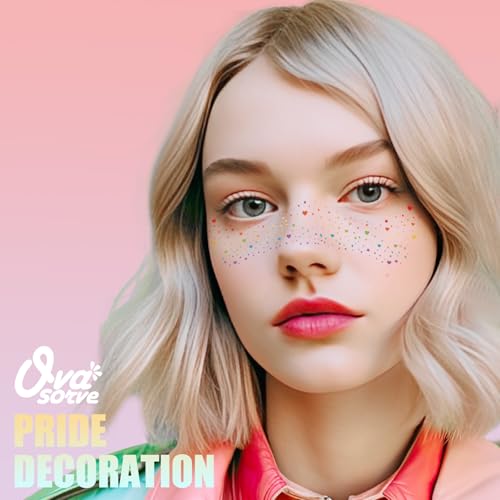 Pride Heart Freckles Face Tattoo - Glitter Temporary Tattoos with Love Symbols | Waterproof LGBTQ+ Sparkle Stickers for Pride Parades, Weddings & Date Nights (8 Sheets)