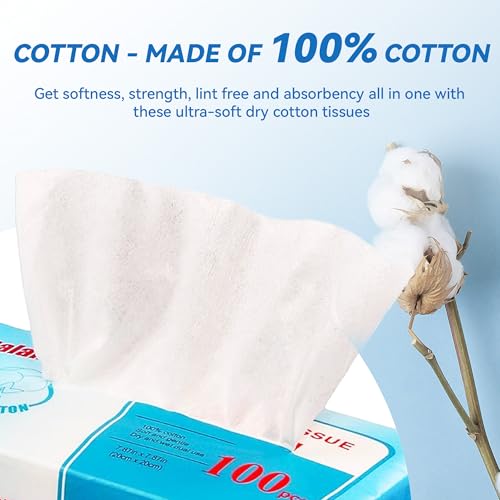 Elevon Ultra-Gentle 100% Natural Cotton Facial Tissue - Unscented Multi-Purpose Dry Cotton Tissue for Sensitive Skin, Makeup Removal & Baby Care, (Pack of 18)