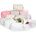12 Pcs Cotton Quilted Makeup Bag for Women Girls Small Quilted Makeup Bag for Women Coquette Aesthetic Makeup Pouch Floral Cotton Cosmetic Bag Travel Toiletry Bag Organizer for Her Mom Friend Sister